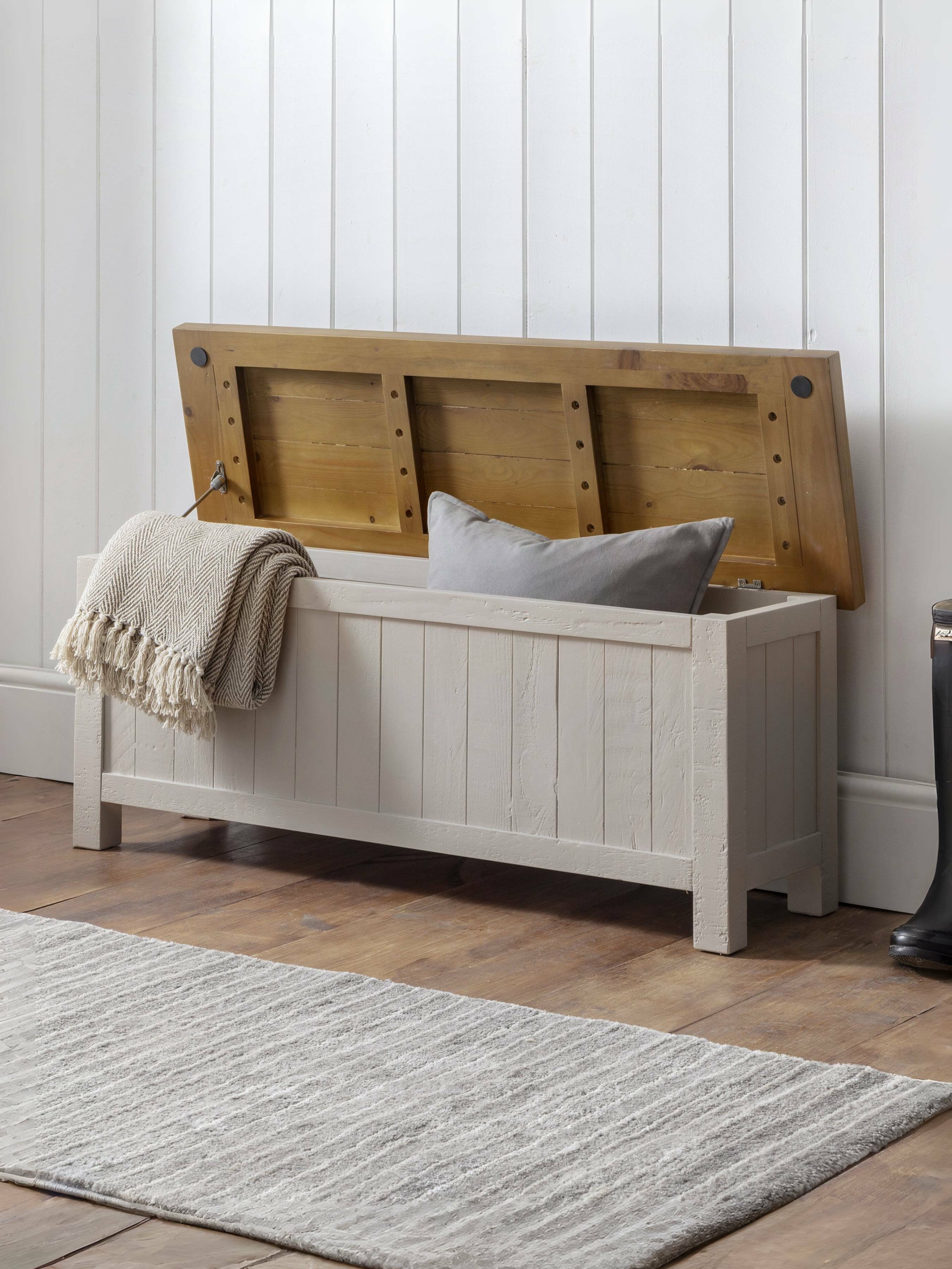 Maple Grey Pine Wood Storage Bench